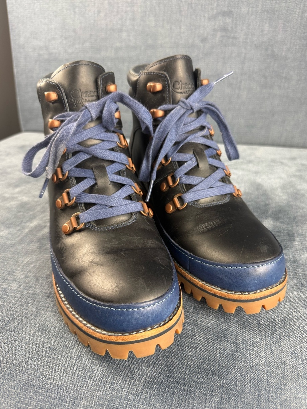 Chaco Women’s Fields Waterproof Lace Up Hiking Boots SZ 7 Black Blue Leather